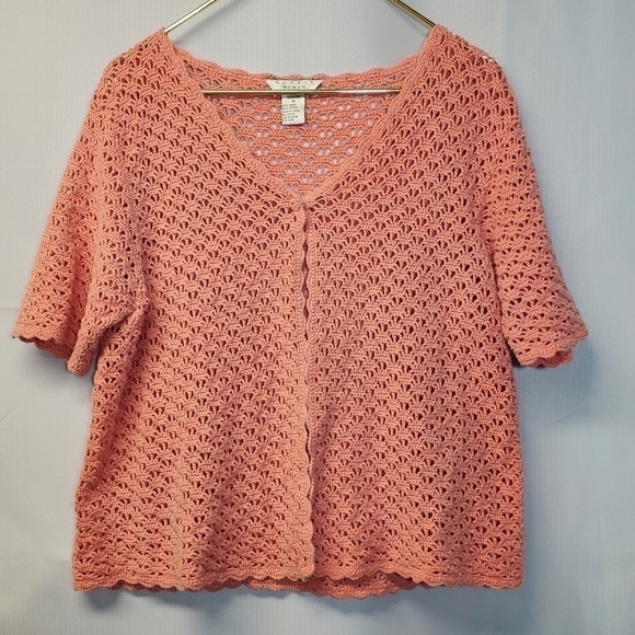 Vintage Crochet Muted Coral/Peach Knit Cardigan - Picture 1 of 6